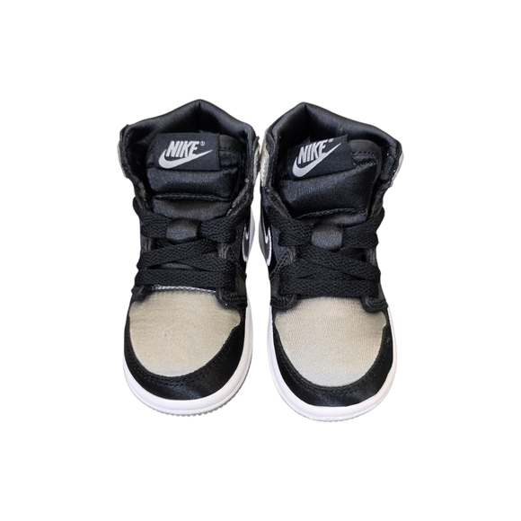 NEW Jordan Toddler 5C 1 Retro High OG Black Medium Grey White Satin Sneakers - Picture 4 of 16